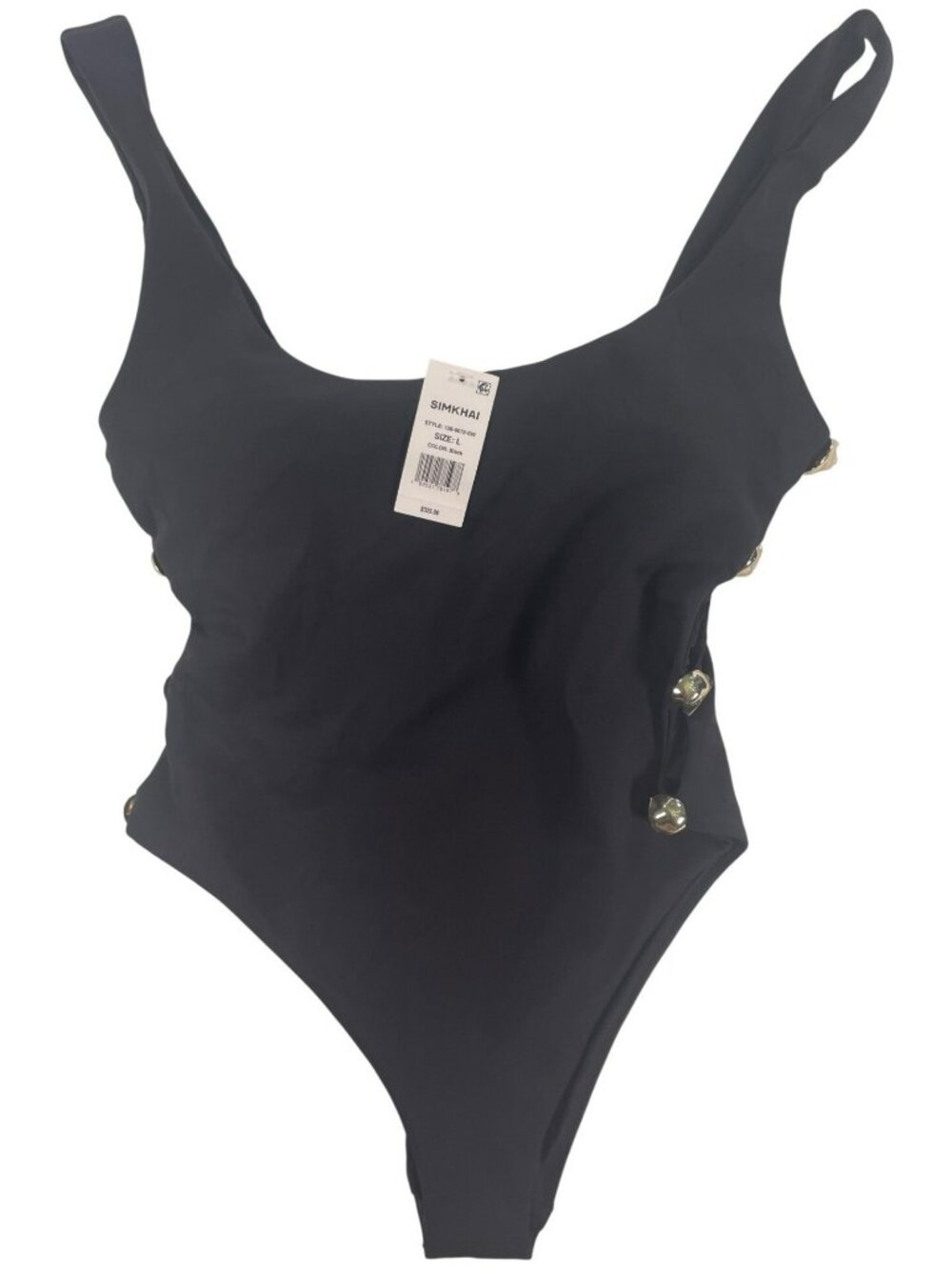 Simkhai Black One-Piece Swimsuit With Gold-Tone Details Sz Large MSRP $325 NEW - Picture 1 of 9